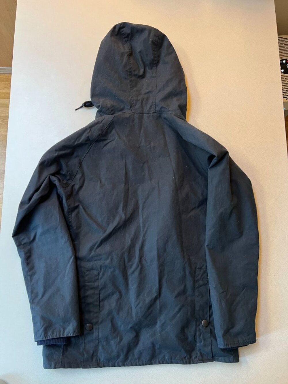 Barbour Waxed Jacket w/ Hood - Navy Men's 36 (Size Small) - Picture 6 of 10
